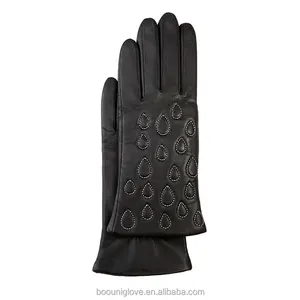 Custom Embroidery Aniline Sheepskin Wool Or Cashmere Lining Women Warm Leather Driving Gloves Winter For Women Fashion