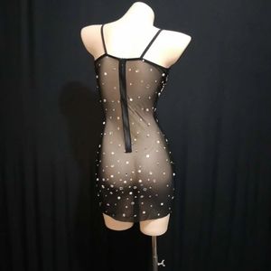 Zomer Sparkly Stretch See Through Mesh Crystal Club Party Dress Vrouwen Bodycon Perspectief Mini Jurk Sexy <span class=keywords><strong>Prom</strong></span> Jurk Plus Size - Product Image 4