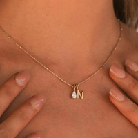 Collier avec pendentif en forme de goutte d'eau en zircon et diamant, initiales, en acier inoxydable plaqué or, bijoux de mariage et de fête