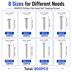 800PCS Cross Countersunk Head <b>Flat</b> Head Self Tapping <b>Screw</b> Combination Carbon Steel Phillips Mini <b>Screw</b> M2 - Product Image 2