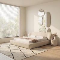 Lit Embrace, style italien minimaliste haut de gamme, lit double, cadre en bois de pin, capacité de charge élevée, forme d'arc circulaire, lit en coton et lin