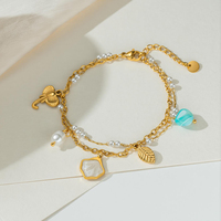 Bracelet en acier inoxydable double couche avec breloque feuille d'éléphant, plaqué or 18K PVD, réglable, inaltérable, bijoux bohèmes d'été