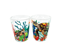 Verre à shot transparent à imprimé plage tropicale côtière, motif animaux marins et fleurs, souvenir de vacances