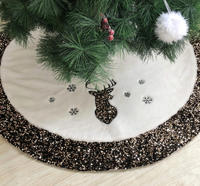 Jupe de sapin de Noël de luxe en peluche noire à sequins avec bordure à sequins, idéale pour la décoration de fêtes