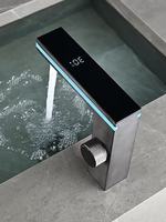 Robinet de lavabo moderne en cuivre à trou unique avec écran LED, lumière d'ambiance, capteur de température numérique intelligent, noyau de valve en céramique