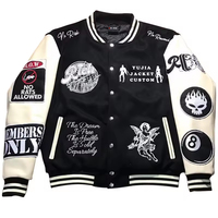 Veste bomber de baseball personnalisée OEM avec logo, patchs en chenille noire, patchs brodés, veste varsity
