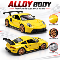 Nouvelle voiture de sport miniature en métal moulé sous pression GT 911 à l'échelle 1:24, avec capot et portes ouvrables, jouet pour enfants avec lumières et sons