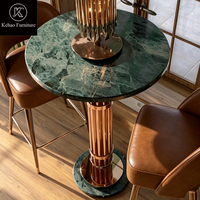 Nouvelle arrivée, table de bar de luxe avec plateau en marbre, table ronde haute en acier inoxydable doré pour les fêtes, les événements, les hôtels, les salons