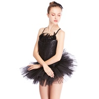Midea — robe Tutu cygne noir, justaucorps à paillettes avec plumes, vêtement de danse moderne