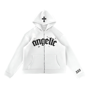 Sweat à capuche zippé gothique Angelic pour homme, imprimé croix blanche 333, coupe régulière, molleton de coton, style streetwear automne - Product Image 1