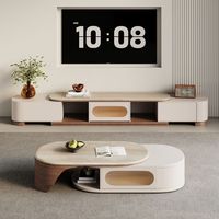 Ensemble de meubles de salon moderne de style crème luxe léger, table basse rétractable en bois massif et métal, meuble TV