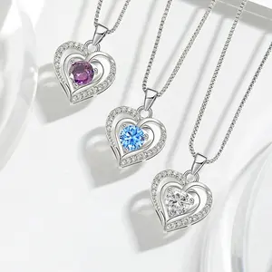 Alloy Crystal Heart Shape Lover Heart Pendant Cz Heart Pendant for Woman Wedding Gift and Birthday Gift Silver Necklace