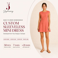 Pabrik Joydressing Gaun Pendek Linen Wanita Custom Polos Kasual Tanpa Lengan Resleting Belakang Slim Fit A-Line Gaun Musim Panas OEM ODM