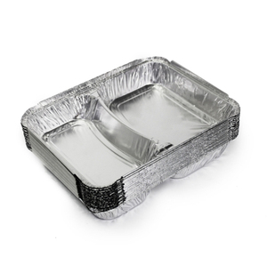 Casseroles jetables en <span class=keywords><strong>aluminium</strong></span> à <span class=keywords><strong>2</strong></span> <span class=keywords><strong>compartiments</strong></span> avec couvercles Plateaux alimentaires en <span class=keywords><strong>aluminium</strong></span> pour la restauration à emporter allant au four - Product Image 2