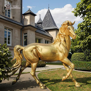 Statue grandeur nature de décor d'art d'immeubles Sculpture de cheval courant en bronze doré - Product Image 4