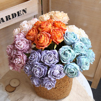 Rose artificielle fleurs séchées tête soie brûler bord bouquet de fleurs Bulgarie Rose fleur de mariage artificielle