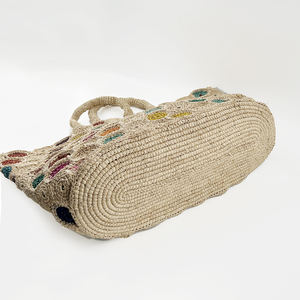 天然拉菲草手提袋-手工编织生态购物者，女式大沙滩包，带手柄的可持续编织市场手提袋 - Product Image 6