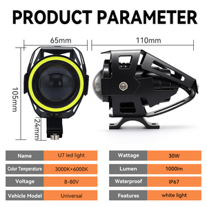 Luz de Conducción LED Universal <span class=keywords><strong>U7</strong></span> IP67 Impermeable, Luces Auxiliares de Niebla, Ojo de Ángel, Lámpara Intermitente para Motocicleta, ATV, Camión - Product Image 2