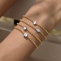 Bracelets en acier inoxydable bicolore tendance, plaqués or 18 carats PVD, avec chaîne à perles et zircon cubique en forme de cœur