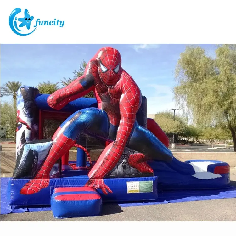 Maison gonflable combinée avec toboggan pour enfants, château de saut type spider-man, d'<span class=keywords><strong>extérieur</strong></span>, offre spéciale