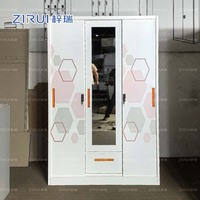 Armoire de chambre à coucher en métal de haute qualité, design à motifs, armoire en acier à trois portes coulissantes, Almirah