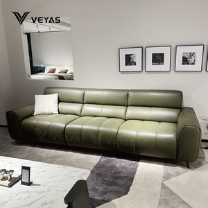 Sofá Seccional Reclinable de Cuero Genuino Moderno y de Tendencia, Color Verde Oliva, Ecológico, Muebles para Sala de Estar de Villa - Product Image 5