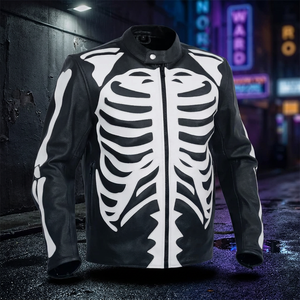 Chaqueta de Motociclista de Cuero con Diseño de Esqueleto para Hombre, Ropa Deportiva de Carreras, Negra y Blanca, Talla XL, Transpirable, Estampada - Product Image 3