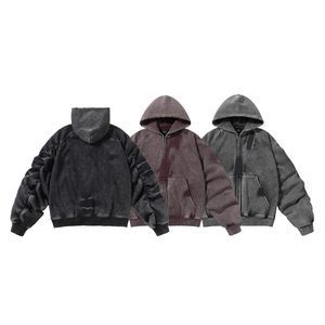 Felpa con Cappuccio Corta da <span class=keywords><strong>Uomo</strong></span> Personalizzata, Stile Vintage Lavato e Usurato, Oversize, con Zip, in Pile, Stile Streetwear Retrò - Product Image 3