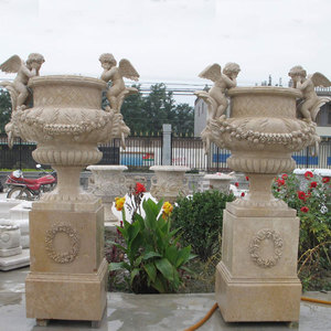 Intaglio a mano grande vaso di fiori in marmo fioriera decorazione <span class=keywords><strong>giardino</strong></span> per la casa scultura con uva e colonna romana in pietra prodotto da <span class=keywords><strong>giardino</strong></span> - Product Image 5