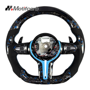 พวงมาลัยคาร์บอนไฟเบอร์ฟอร์จสีน้ำเงินแบบกำหนดเองพร้อมไฟ LED สำหรับ BMW X3 X5 X6 F30 F10 F87 F82 F80 F11 F15 M2 M3 M4 M5 M6 240i 440i 540i - Product Image 1