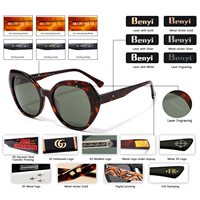 Lunettes de soleil polarisées noires à monture épaisse en acétate avec logo personnalisé, lunettes de soleil rondes vintage de haute qualité pour femmes et hommes