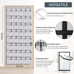 40 Pocket Over The Door <b>Shoe</b> Organizer Mesh Hanging <b>Storage</b> For <b>Shoes</b> Behind Door <b>Wall</b> <b>Mount</b> Coffee Color - Product Image 4