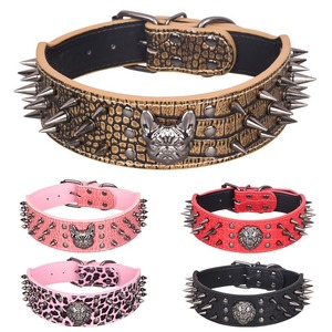 Collier anti-morsure clouté pour chien, taille moyenne et grande, en cuir PU avec boucle métallique Lion Bulldog pour animaux de compagnie - Product Image 2