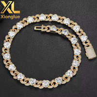 Collier cubain personnalisé style hip-hop avec zircon en forme de cœur et de 8 de 12 mm, accessoire masculin avec chaîne à maillons principalement en laiton