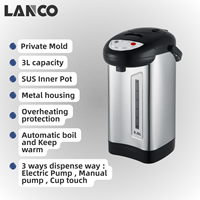 Bouilloire Électrique LANCO en Acier Inoxydable 3L avec Fonction Maintien au Chaud et Protection Anti-Ébullition à Sec – Thermopot Électrique