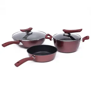 Good quality Cookware set rose red aluminum fry pan,egg frying pan,soup pot