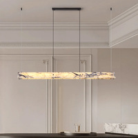 Lustres LED minimalistes en marbre naturel, forme de bande longue, suspension réglable en hauteur, luminaire de table, bar, suspension de luxe