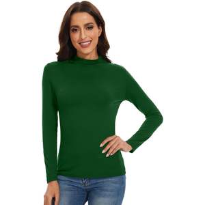 Vente en gros de chemisiers pour femmes à col roulé, manches longues, viscose de bambou, coupe ajustée, tailles S-XXL - Product Image 4