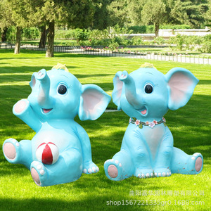 Cartoon <b>Elephant</b> Sculpture Fiberglass 3 Pcs Outdoor Garden <b>Decoration</b> Figure Floor Mount - Product Image 3