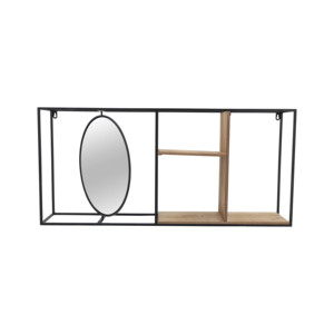 Estante rectangular de pared con espejo redondo, organizador de almacenamiento de madera para entrada, baño o sala de estar - Product Image 5