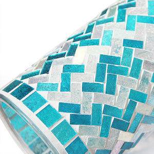 Vase en verre mosaïque bleu méditerranéen pour la décoration de la maison Vase à fleurs de 20cm de haut - Product Image 3