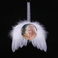 Décoration de Noël moderne pour la maison, pendentif en verre personnalisé par sublimation, logo DIY, cadeau populaire, ornement ailes d'ange en plumes