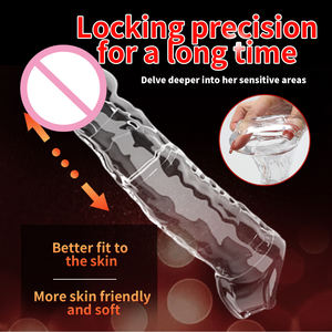 Silikon Spike gepunktete gerippte Kondome Zeit verzögerung Dauerhafte wieder verwendbare <span class=keywords><strong>Penis</strong></span> hülle Kristall verlängerung hülse für Männer - Product Image 6