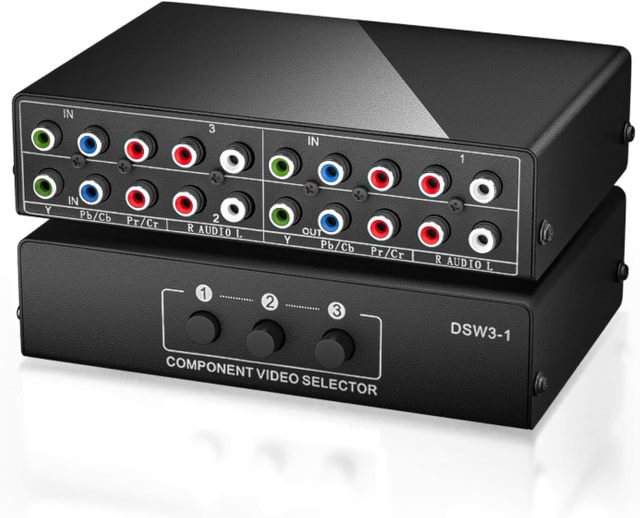 Component AV Video Switch Box 3 in 1 Out 3 Port 5 RCA YPbPr Cable RGB Component AV Switcher Selector Converter 3-Way Plug Play