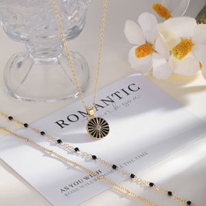 Collana con perline nera a tre strati dorata + catenina O-catenina nera con ciondolo in zircone 36 + 38 + 42 + 5cm N0054 - Product Image 5