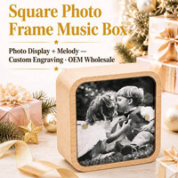 Boîte à musique carrée en bois avec cadre photo personnalisé, mouvement Sankyo, manivelle manuelle, 18 notes, cadeau de Noël moderne, gravure rapide