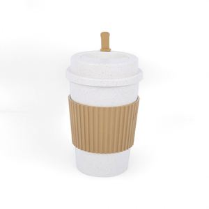 <b>Reusable</b> 12oz Food Grade PP Coffee <b>Cup</b> with Silicone Cover Wheat Material Degradable PLA Custom Size Mug for Gift - Product Image 5