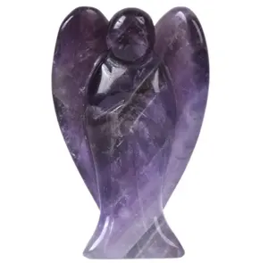 Estátua de cura de anjo guardião de bolso, pedra preciosa de quartzo
