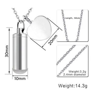 Liontin untuk Abu Pet/Manusia Bulu Silinder Kenang-kenangan Stainless Steel Perhiasan Kremasi Memorial Kalung - Product Image 2