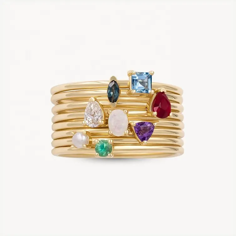 925 Sterling Silver 14k 18k Gold Plated Birthstone Blue Sapphire Ruby Natural Pearl Amethyst Opal Gold Stone Ring